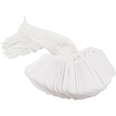 White Marchandising Strung Tags 37mm x 24mm  Box of 1000